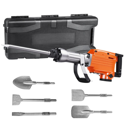 Electric Demolition Jack Hammer with 2/4/6 Chisels & 360° Swivel Handle