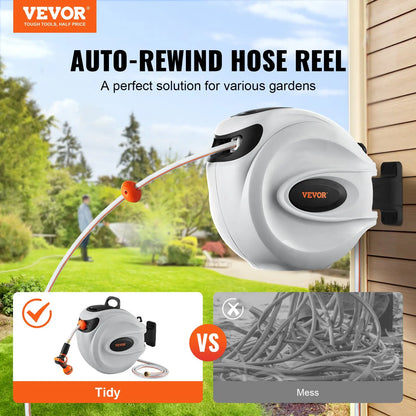 Retractable Garden Hose Reel with 9-Pattern Nozzle & 180° Swivel Bracket