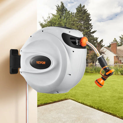 Retractable Garden Hose Reel with 9-Pattern Nozzle & 180° Swivel Bracket