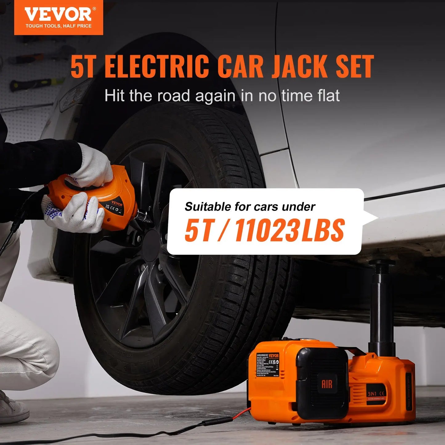 5 Ton Electric Car Jack Kit with Impact Wrench & Air Pump
